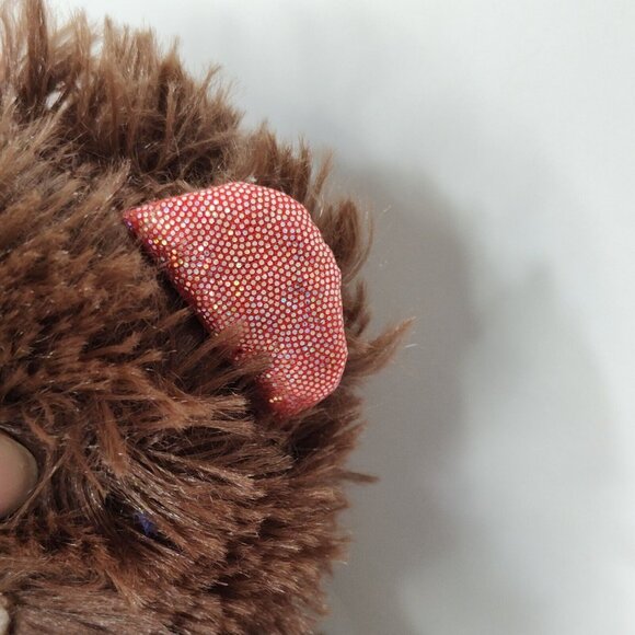 Greenbrier Brown Bear Plush Stuffed Animal Heart Nose with Glitter Ears and Feet - Picture 4 of 7